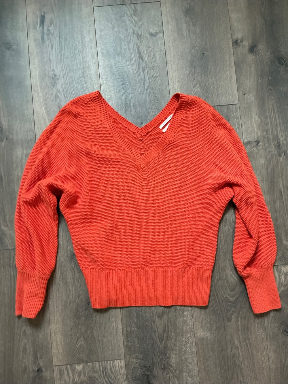 Anthropologie V-Neck Knit Sweater in Bright Coral